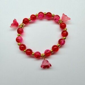 Pink Beaded Flower Bracelet